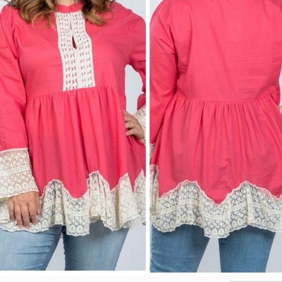 🎀 Plus size 🎀 Coral and Cream tunic 1X,  3X - Picture 2 of 7